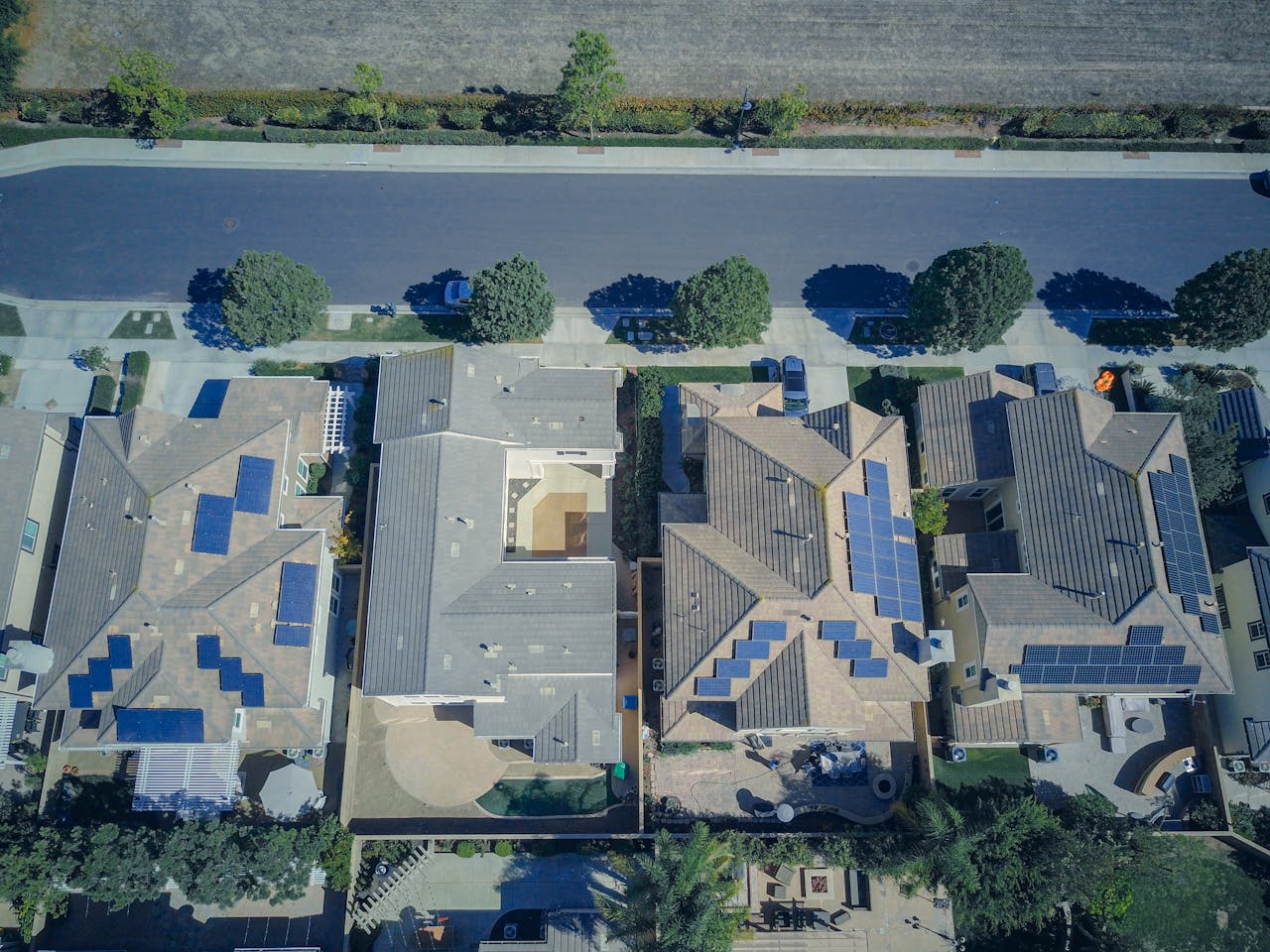 Arial photo of solar panels on residential homes